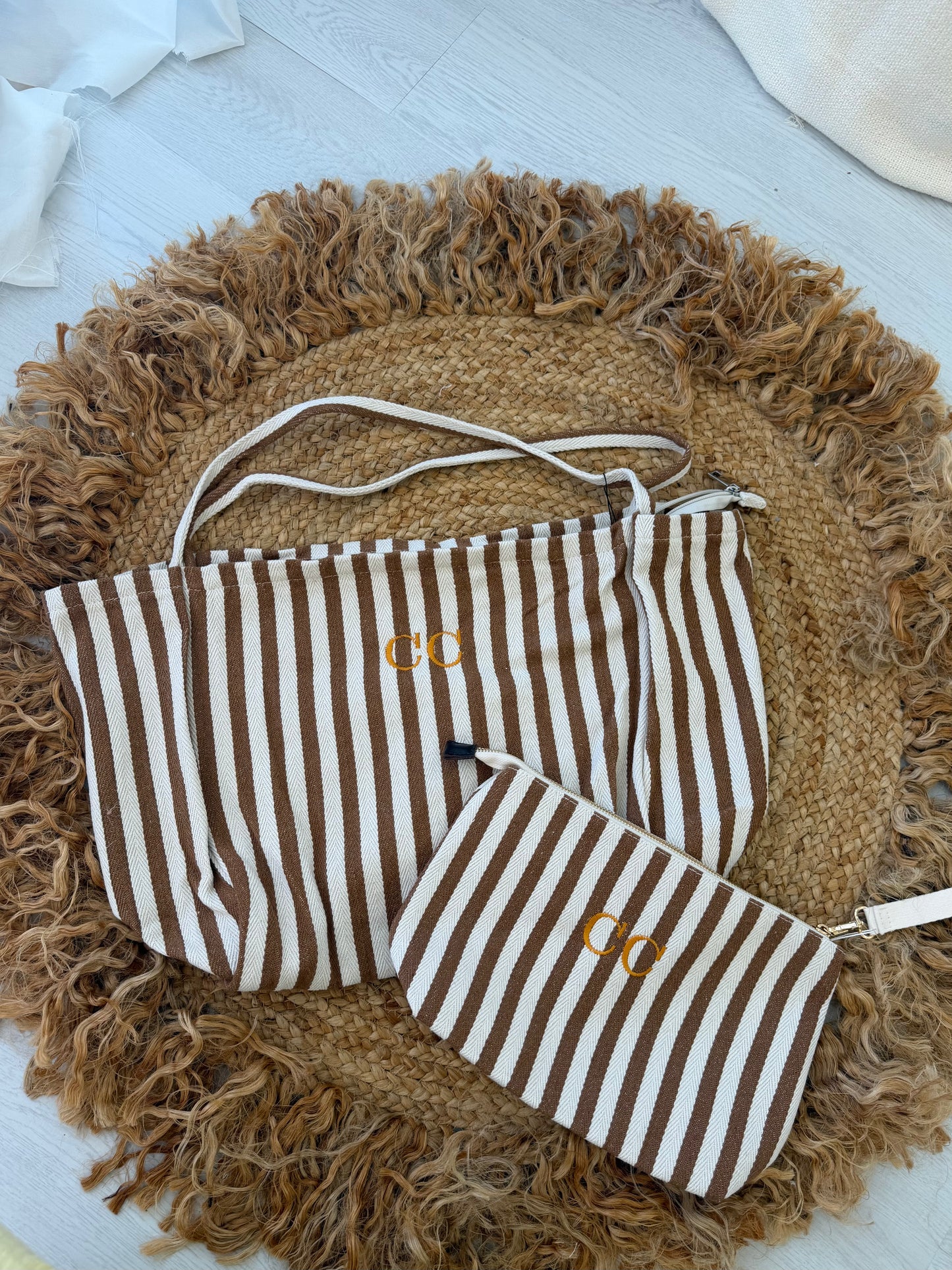 Conjunto Riscas de Verão — Tote Bag + Bolsa
