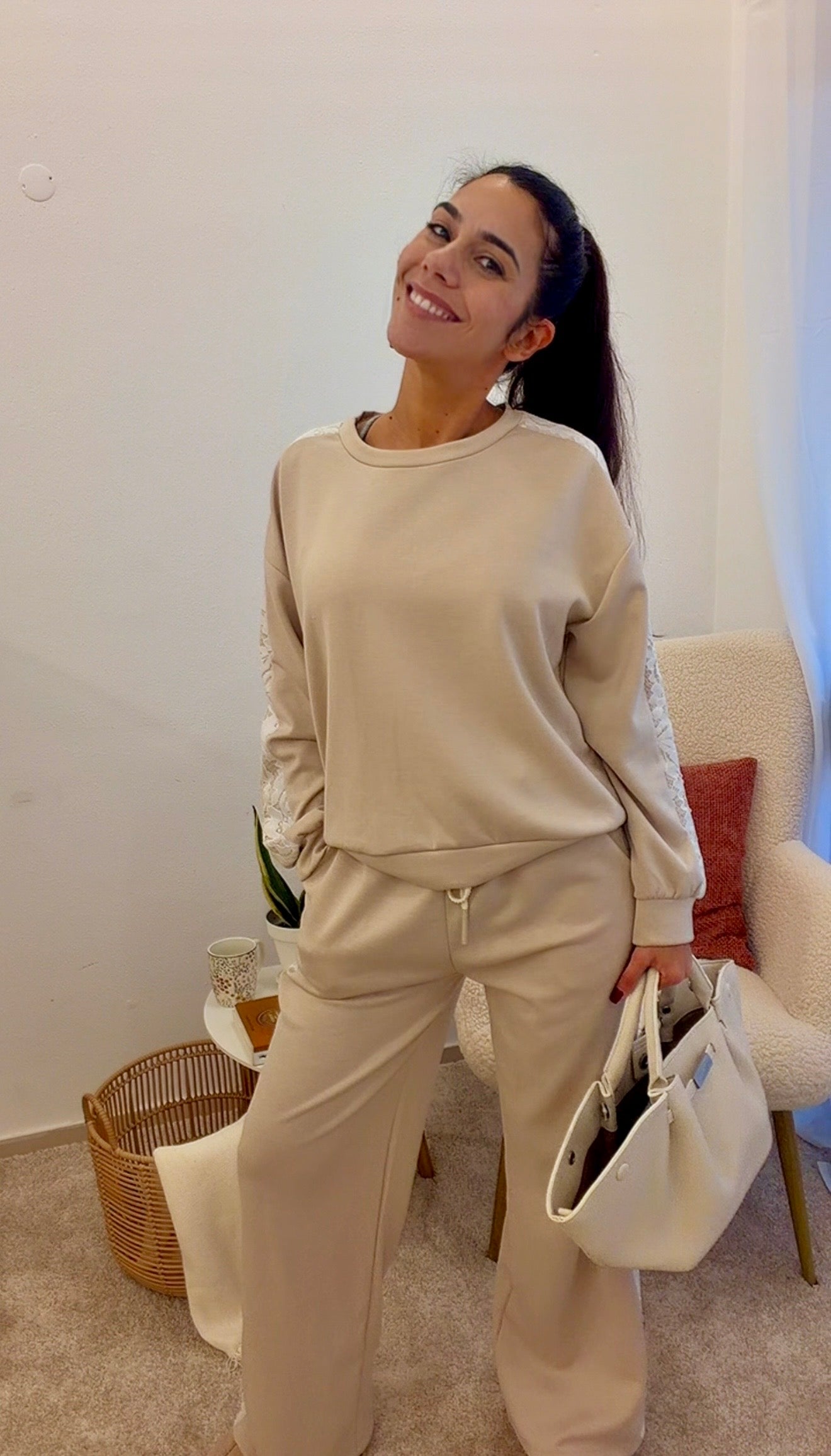Conjunto renda bege