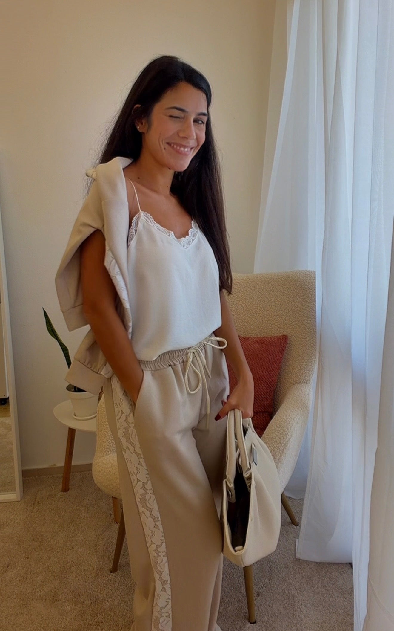 Conjunto renda bege